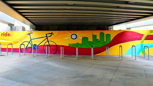 Giant, colorful bike mural
