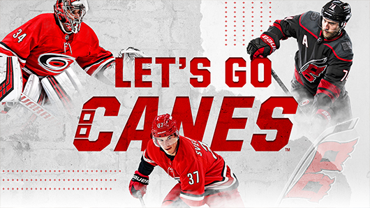 Let's Go Canes graphic with three Canes players