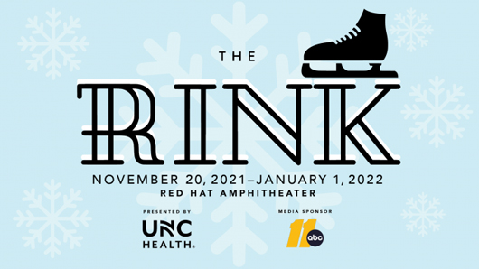 Logo for The Rink, with an all-black ice skate graphic sitting on top of the word rink